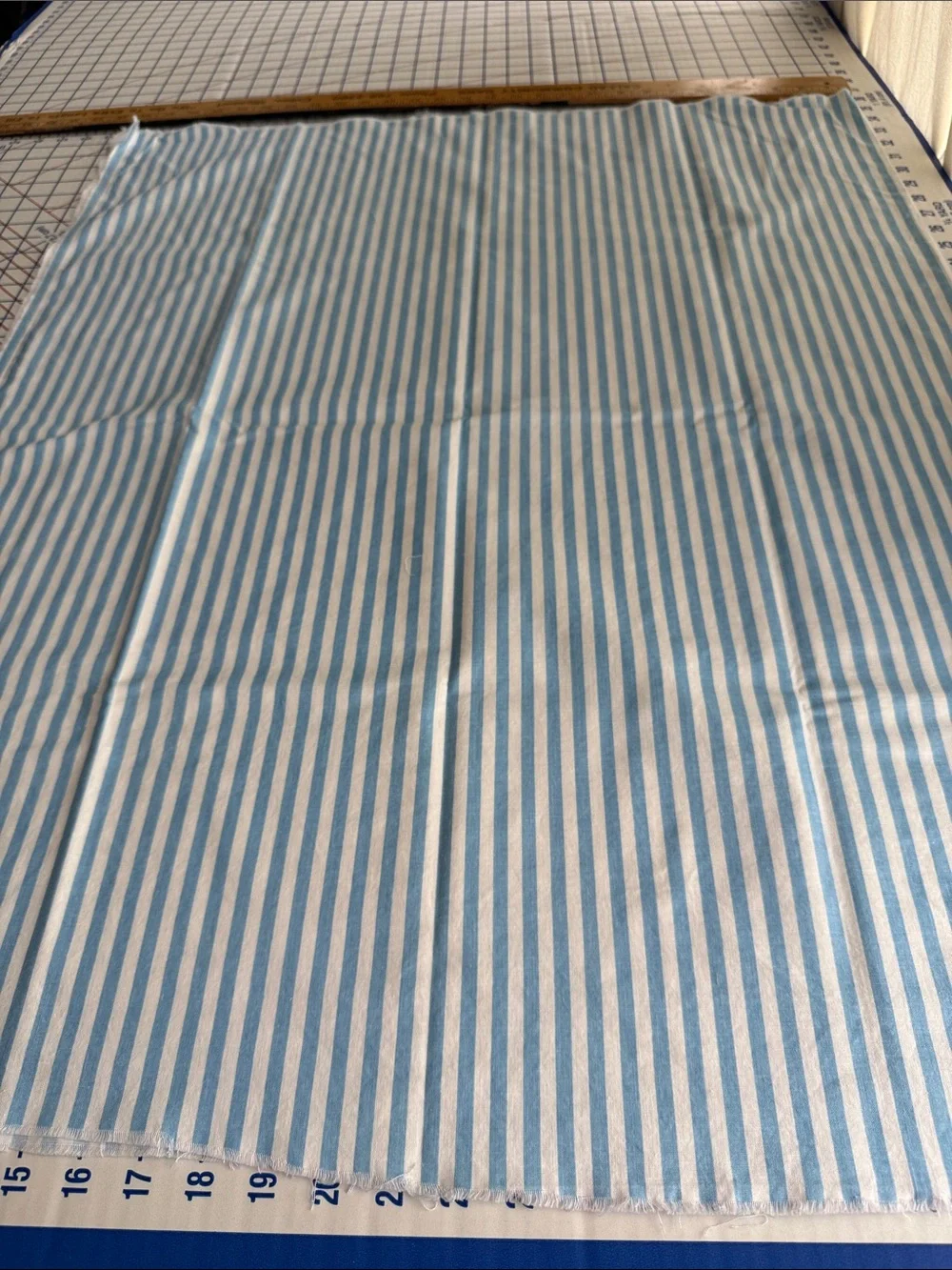 Vintage Blue & White Ticking Stripe Fabric 1 Yard x 56 Wide Cotton Blend Cottage